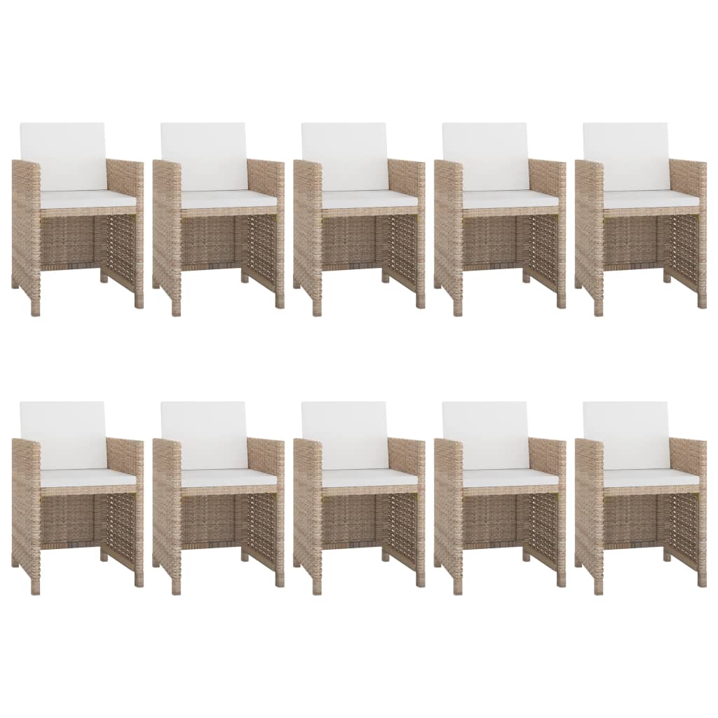 vidaXL 11 Piece Patio Dining Set with Cushions Poly Rattan Beige