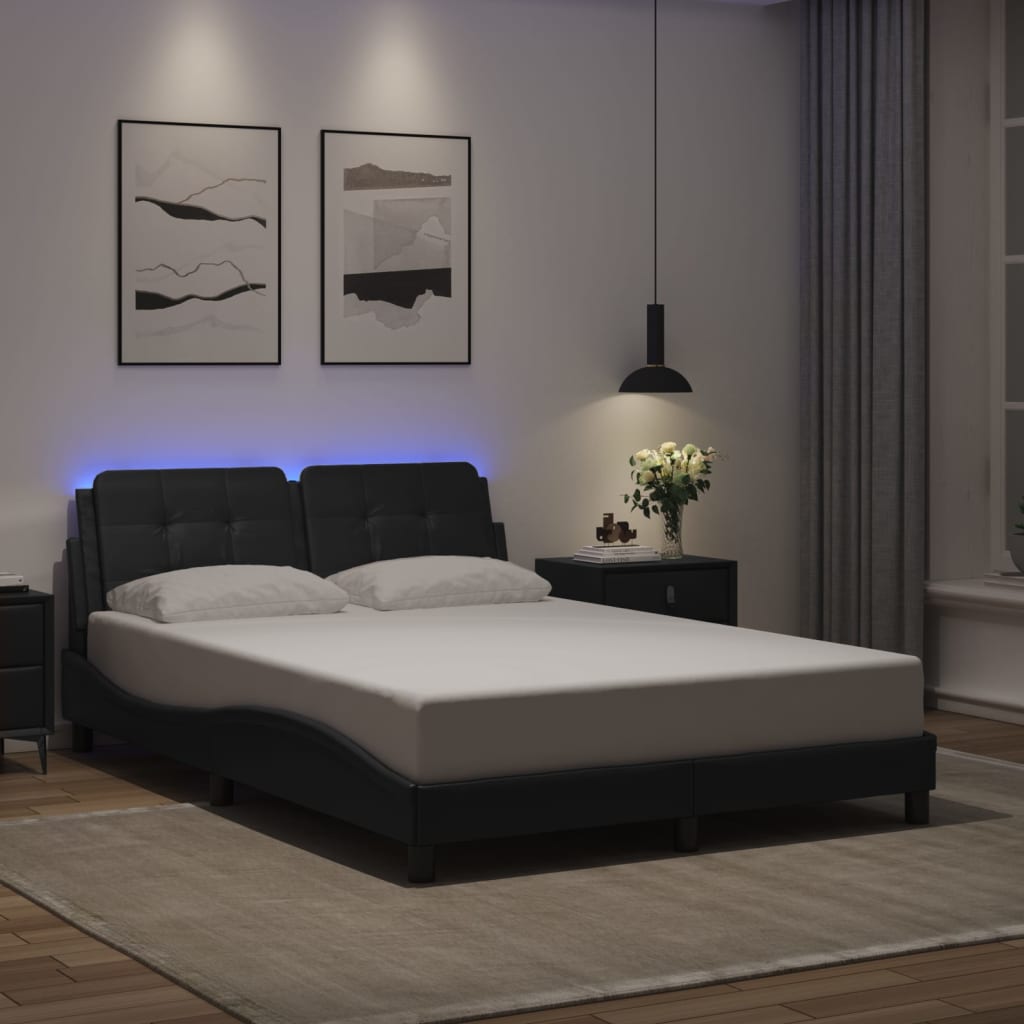 vidaXL Bed Frame with LED without Mattress Black 53.9"x74.8"