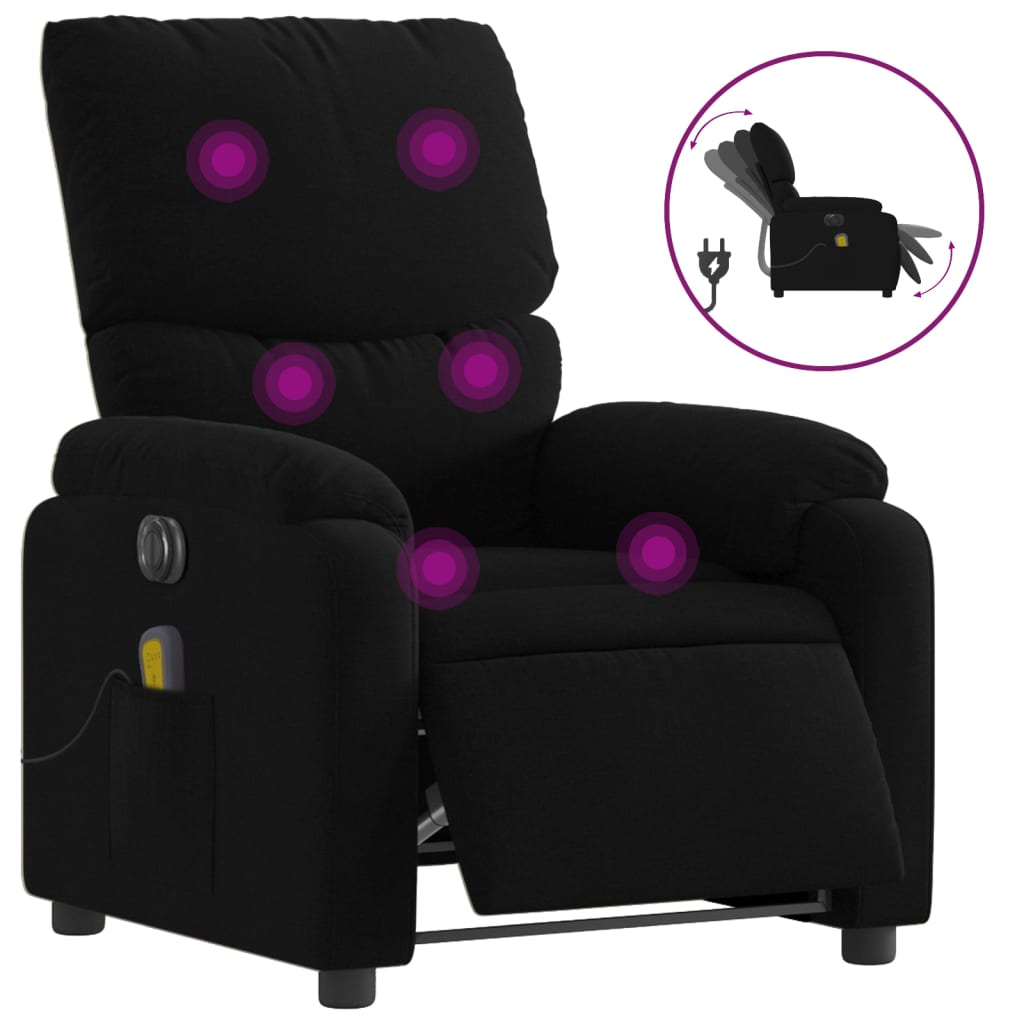 vidaXL Electric Massage Recliner Chair Black Fabric