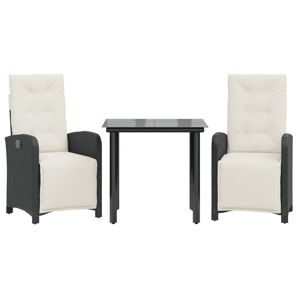 vidaXL 3 Piece Bistro Set with Cushions Black Poly Rattan