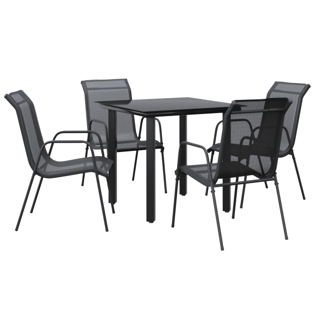 vidaXL 5 Piece Patio Dining Set Black Steel and Textilene