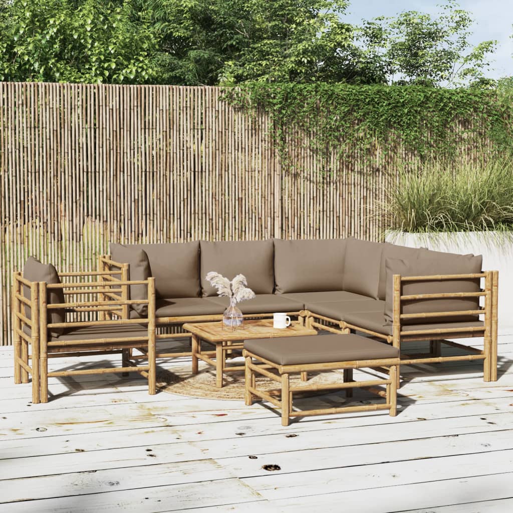 vidaXL 8 Piece Patio Lounge Set with Taupe Cushions Bamboo