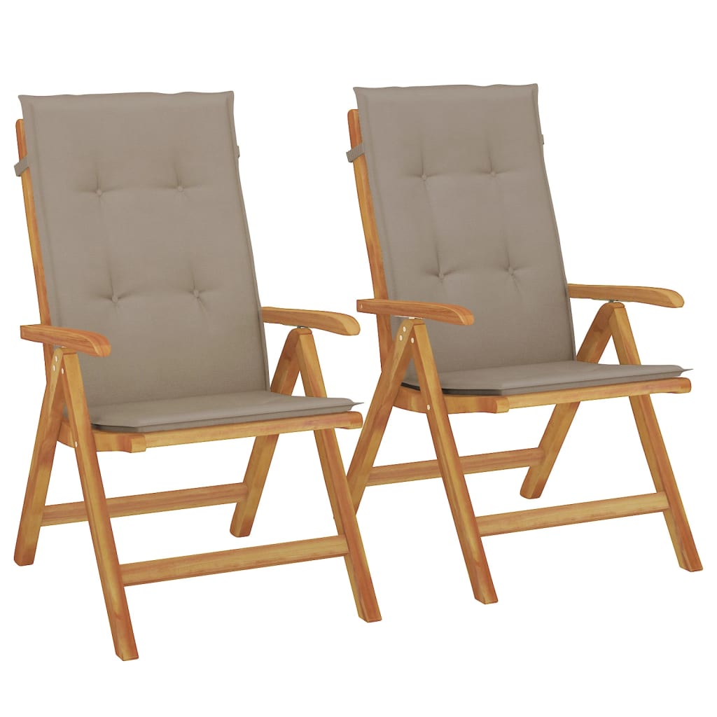 vidaXL Reclining Patio Chairs with Cushions 2 pcs Solid Wood Teak