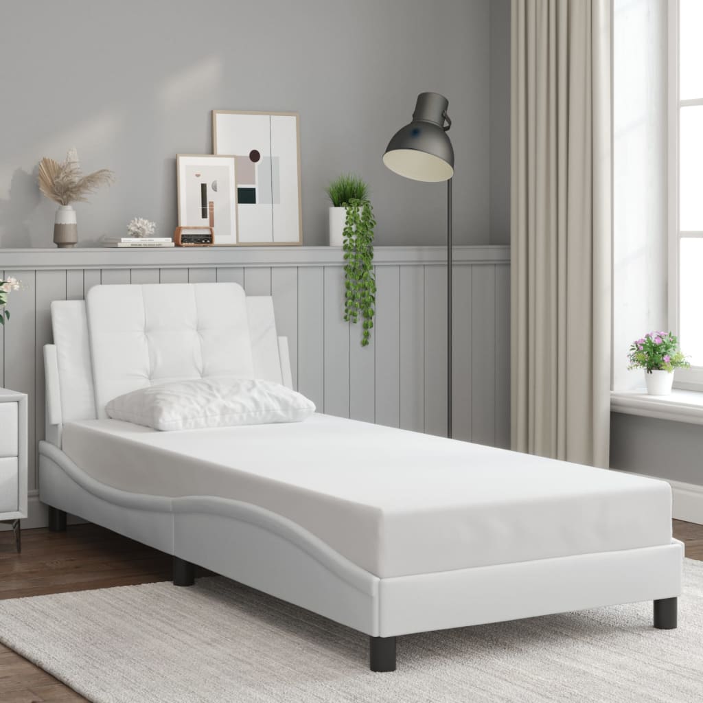 vidaXL Bed Frame with LED without Mattress White 39.4"x74.8"