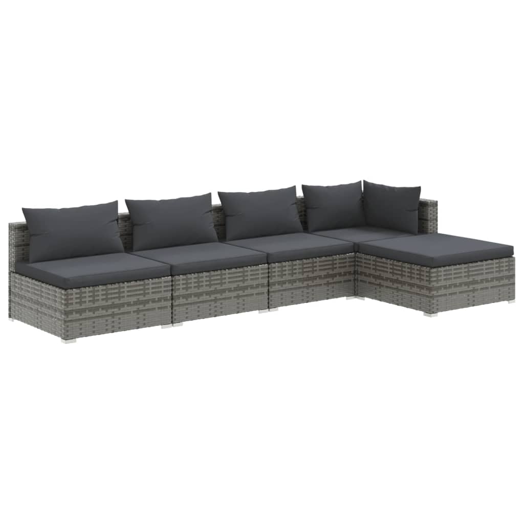 vidaXL 5 Piece Garden Lounge Set with Cushions Poly Rattan Gray