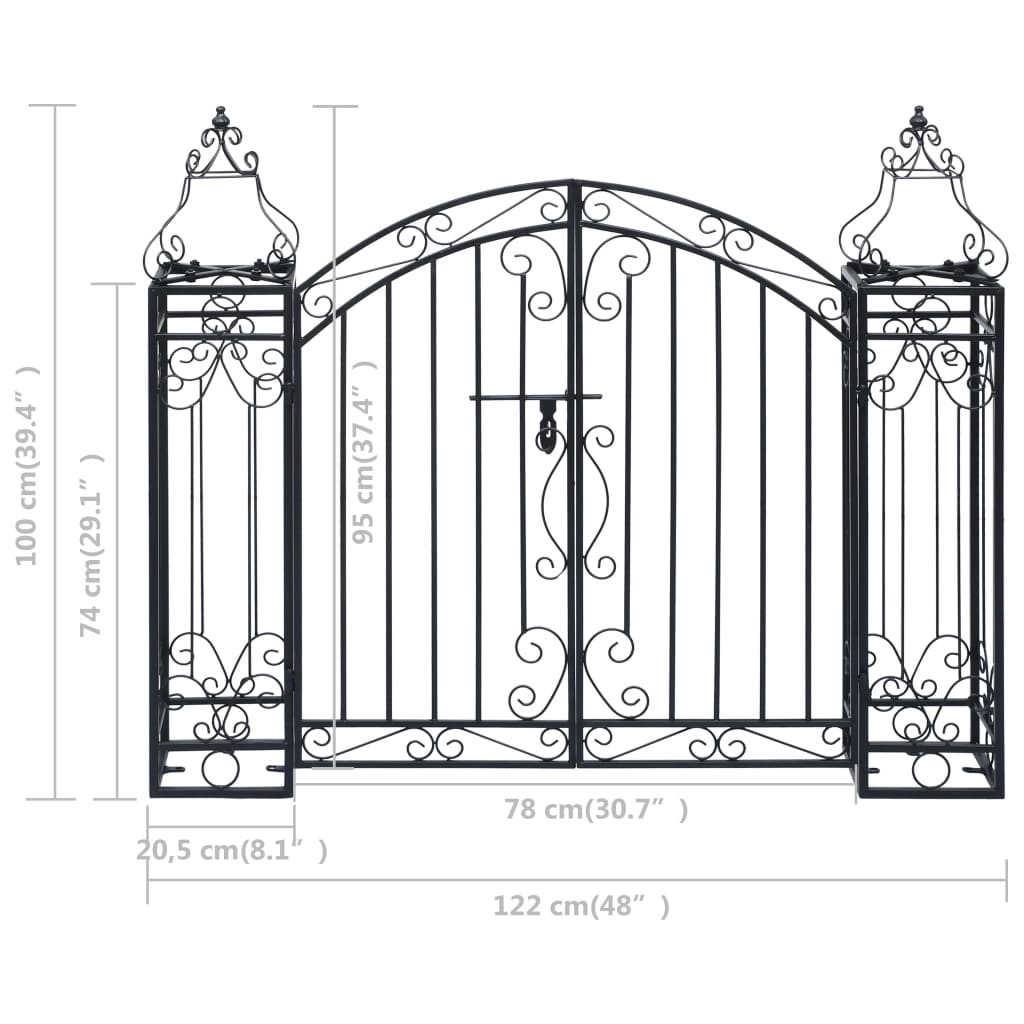 vidaXL Ornamental Garden Gate Wrought Iron 48"x8.1"x39.4"