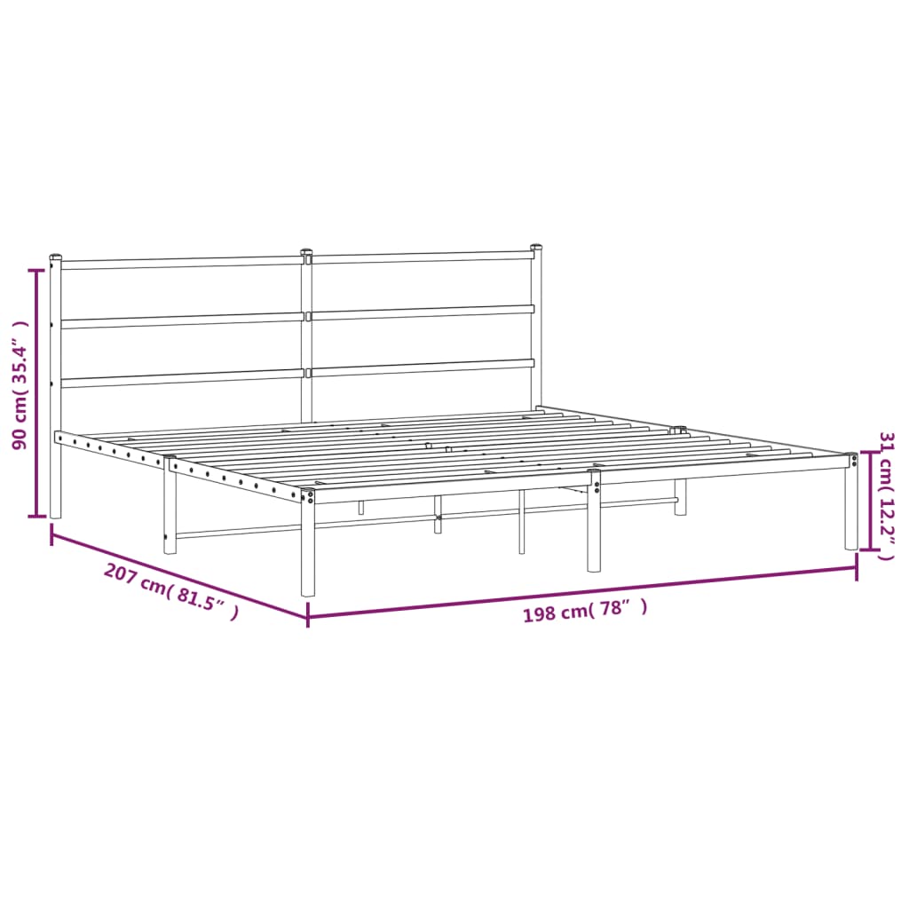 vidaXL Metal Bed Frame with Headboard White 76"x79.9" King