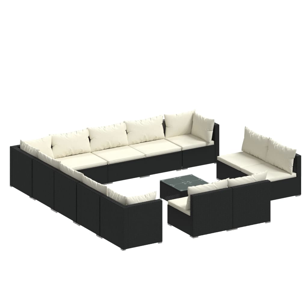 vidaXL 14 Piece Patio Lounge Set with Cushions Black Poly Rattan