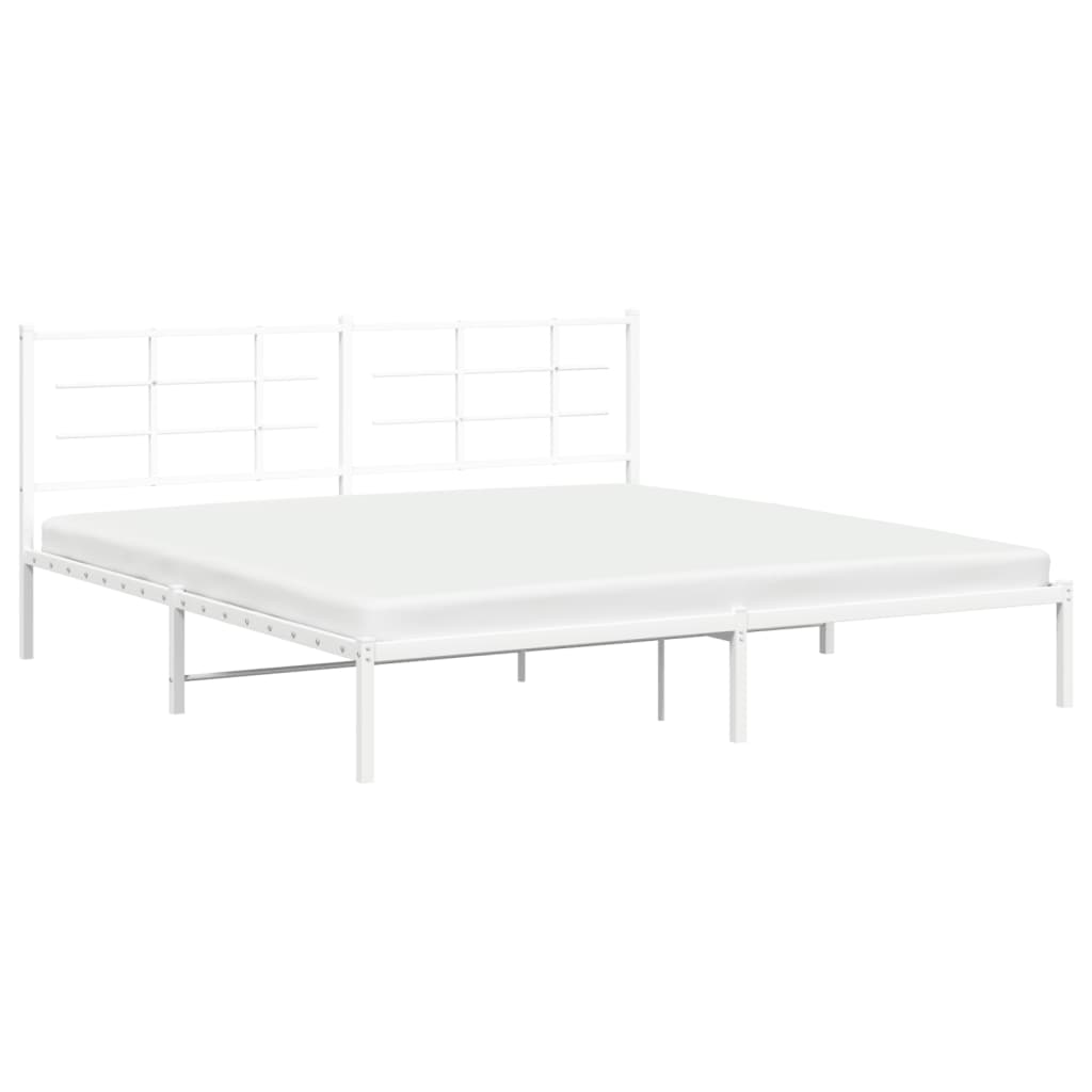 vidaXL Metal Bed Frame without Mattress with Headboard White 76"x79.9"