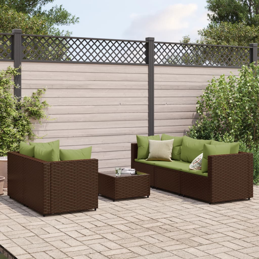 vidaXL 6 Piece Patio Lounge Set with Cushions Brown Poly Rattan