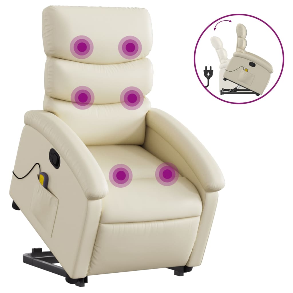 vidaXL Stand up Massage Recliner Chair Cream Faux Leather