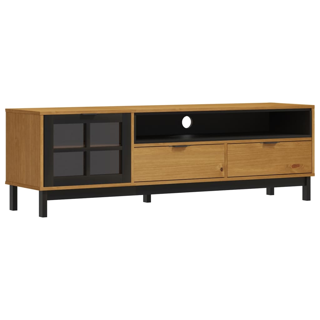 vidaXL TV Stand with Glass Door FLAM 62.2"x15.7"x19.7" Solid Wood Pine