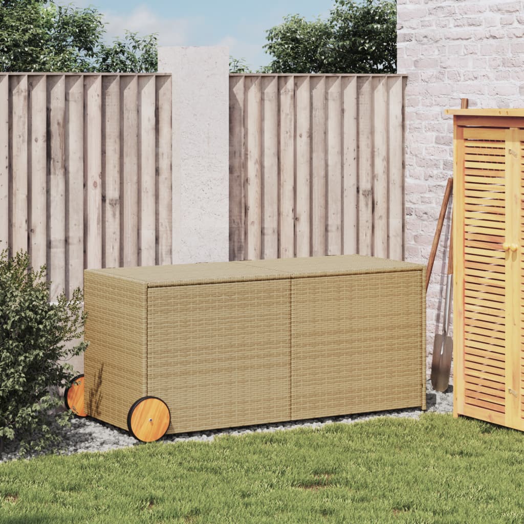 vidaXL Garden Storage Box with Wheels Mix Beige 74.8 Gal Poly Rattan