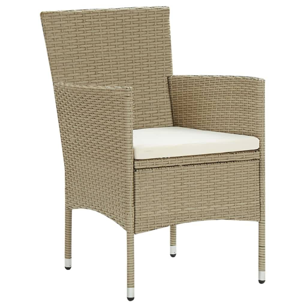 vidaXL 3 Piece Patio Dining Set with Cushions Poly Rattan Beige