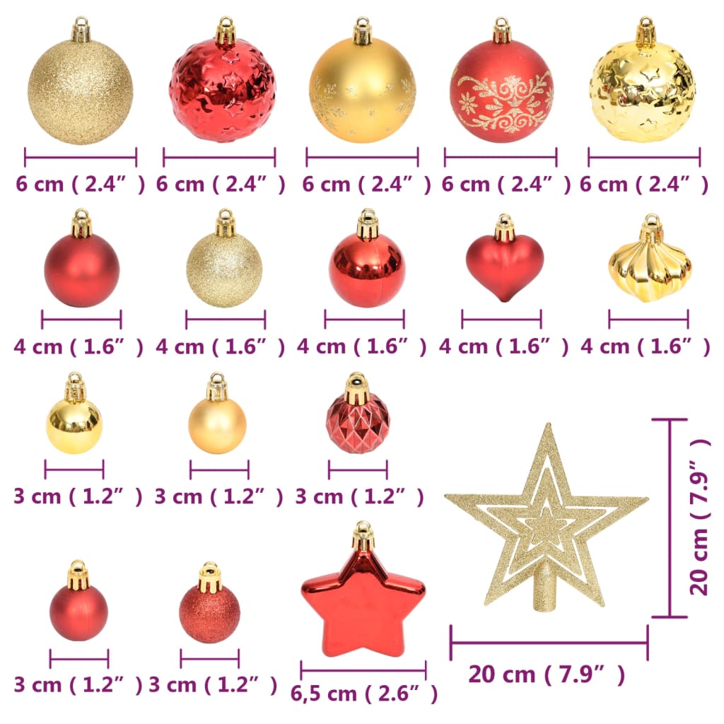 vidaXL 70 Piece Christmas Bauble Set Gold and Red