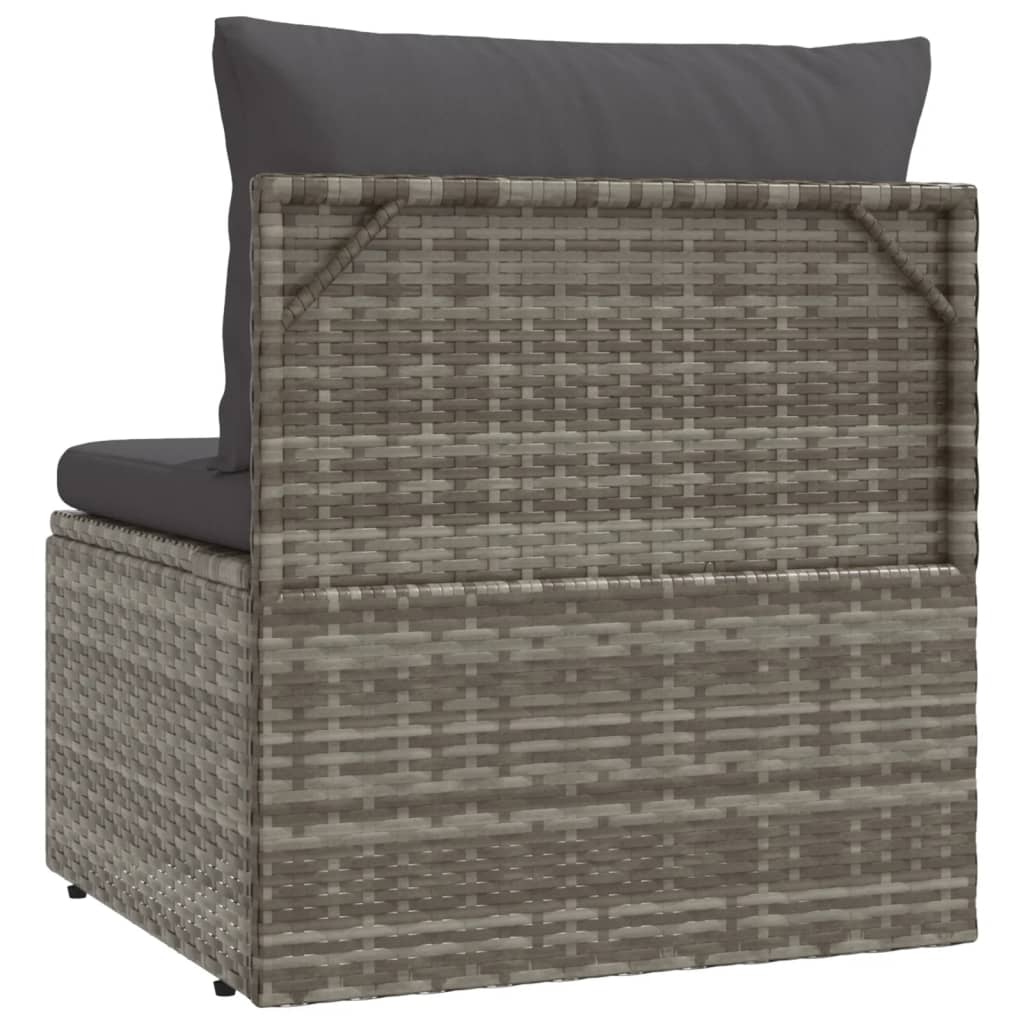 vidaXL Patio Middle Sofa with Cushion Gray 22.4"x22.4"x22" Poly Rattan