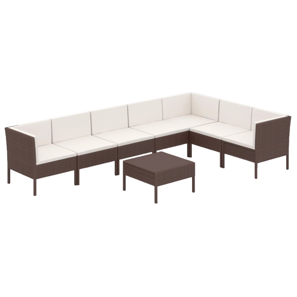 vidaXL 8 Piece Patio Lounge Set with Cushions Poly Rattan Brown