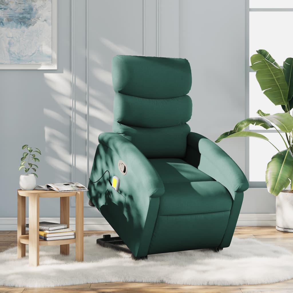 vidaXL Stand up Massage Recliner Chair Dark Green Fabric