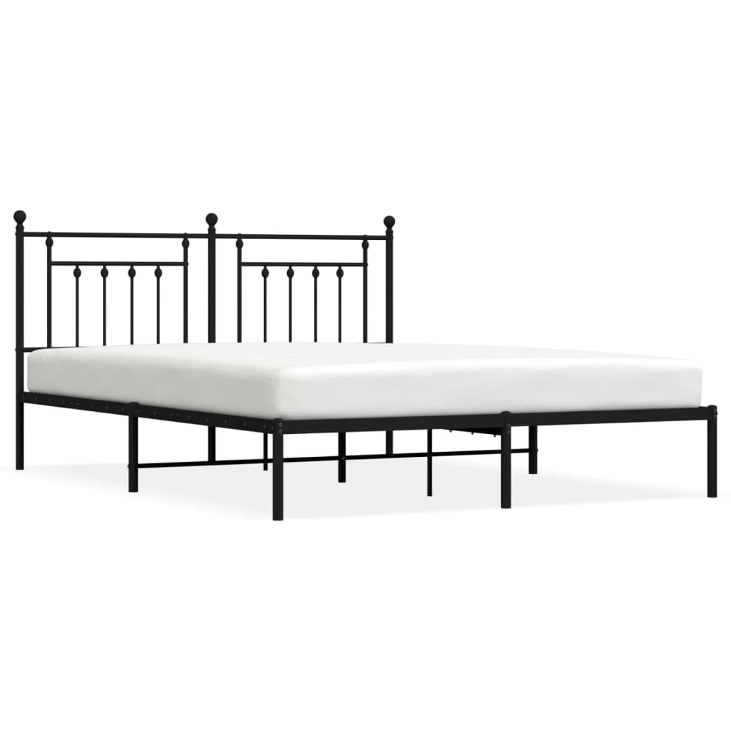 vidaXL Metal Bed Frame without Mattress with Headboard Black 72"x83.9"