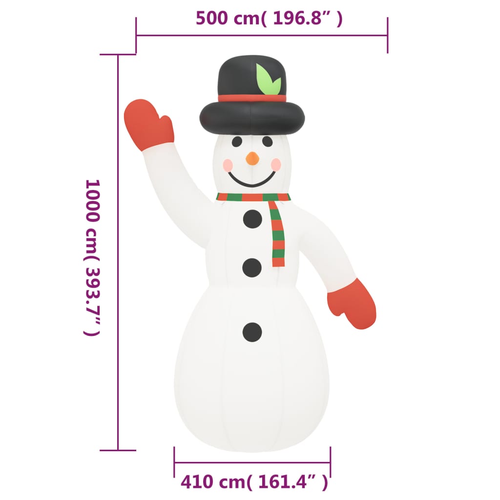 vidaXL Christmas Inflatable Snowman with LEDs 393.7"