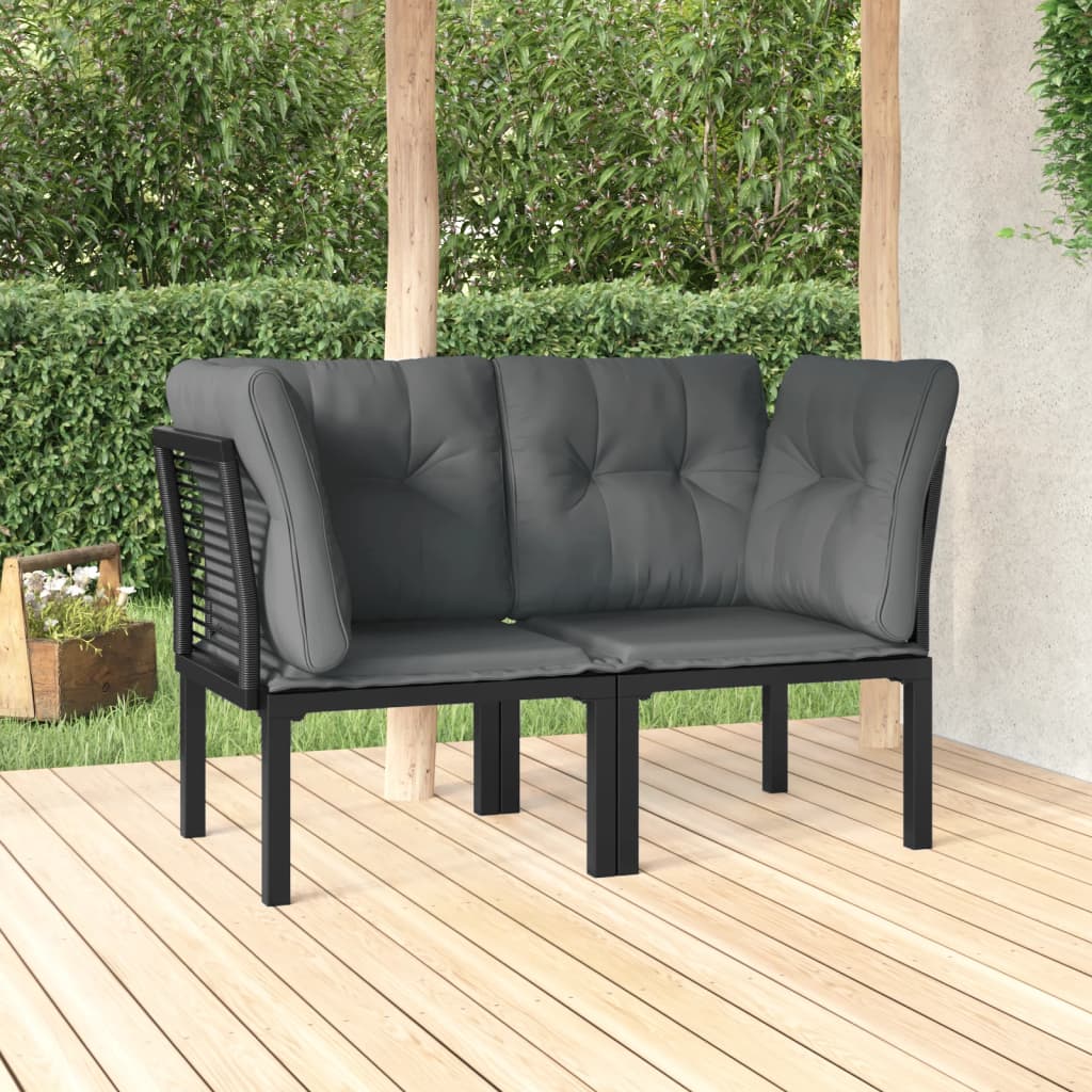 vidaXL Patio Corner Chairs with Cushions 2 pcs Black and Gray Poly Rattan