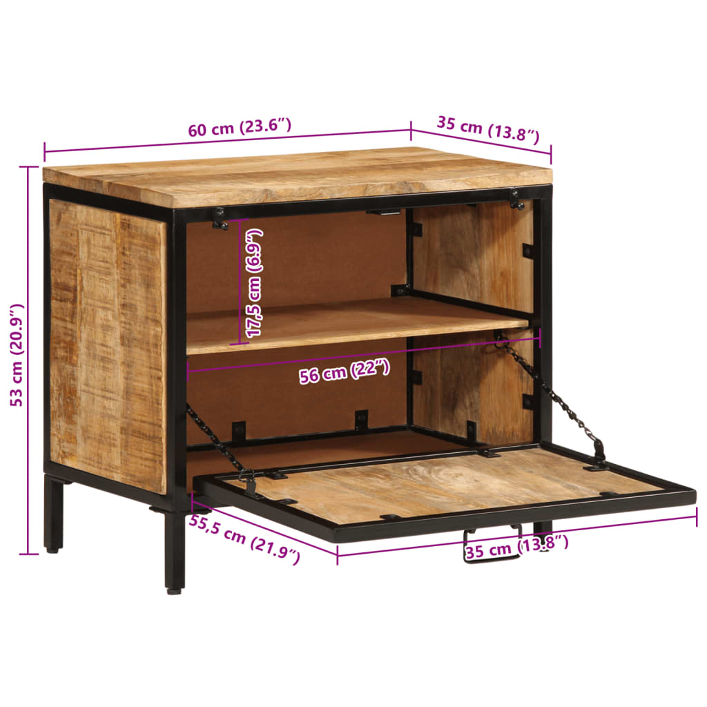 vidaXL Shoe Cabinet 23.6"x13.8"x20.9" Solid Rough Wood Mango