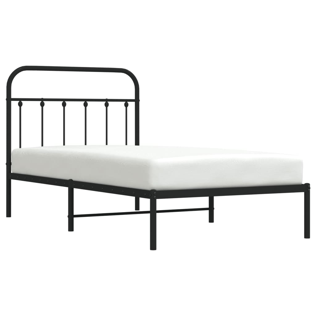 vidaXL Metal Bed Frame without Mattress with Headboard Black 39.4"x74.8"