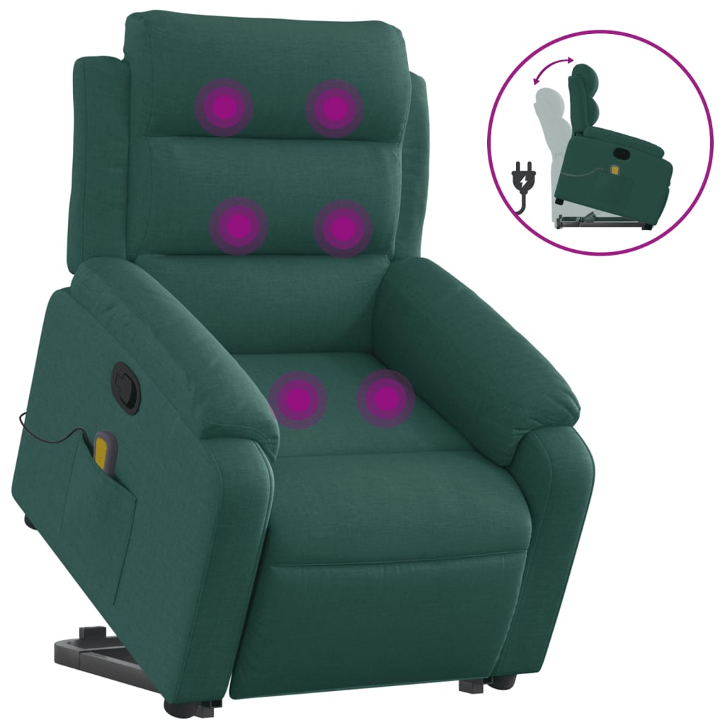 vidaXL Stand up Massage Recliner Chair Dark Green Fabric