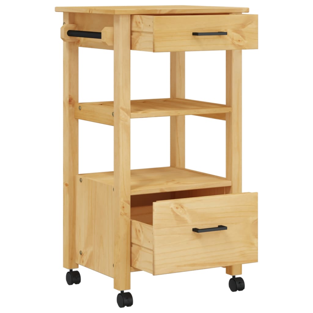 vidaXL Kitchen Trolley MONZA 18.9"x15.7"x35.4" Solid Wood Pine