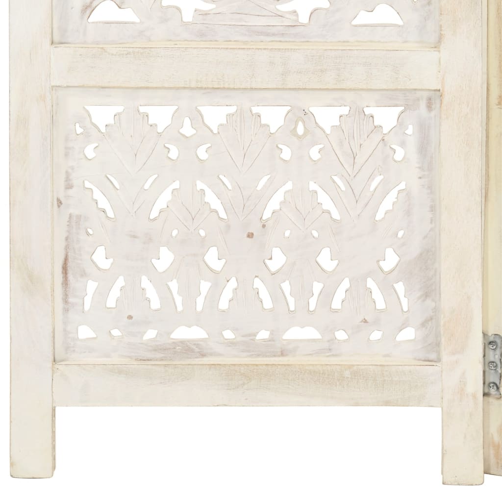 vidaXL Hand carved 3-Panel Room Divider White 47.2"x65" Solid Mango Wood