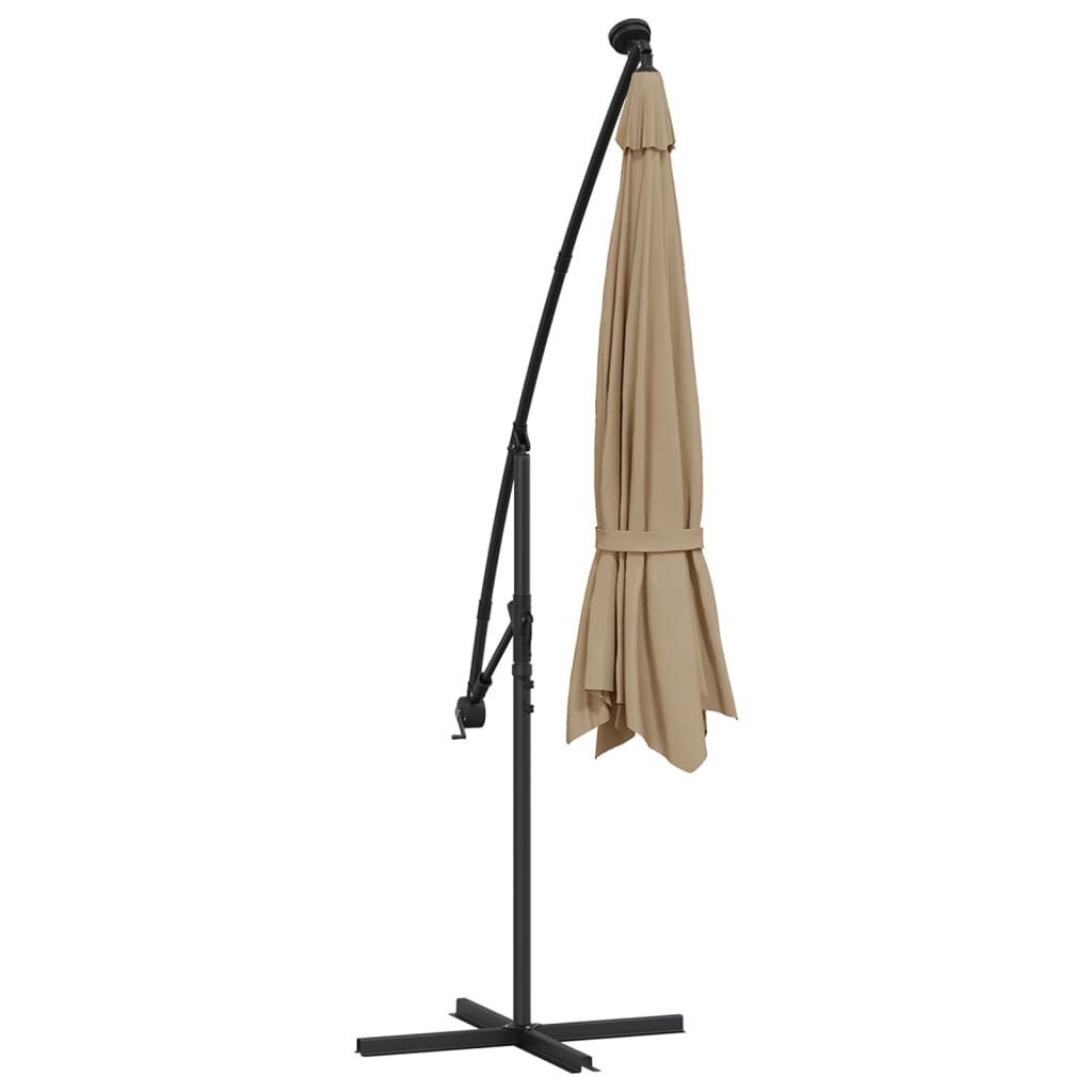 vidaXL Cantilever Garden Parasol with LED Lights and Metal Pole 137.8" Taupe