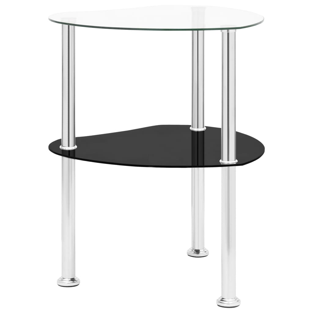 vidaXL 2-Tier Side Table Transparent & Black 15"x15"x19.7" Tempered Glass