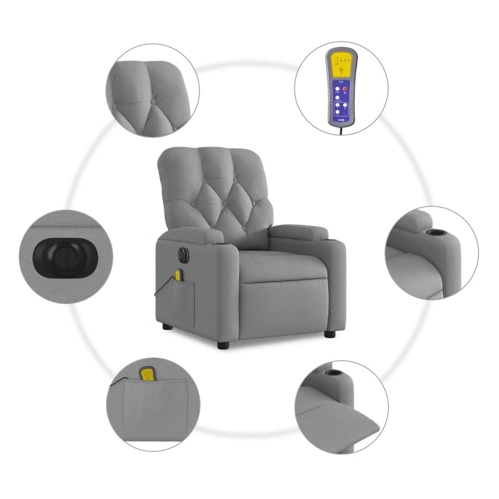 vidaXL Electric Massage Recliner Chair Light Gray Fabric