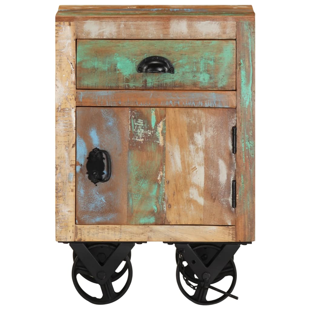 vidaXL Bedside Cabinet with Wheels 15.7"x11.8"x22.4" Solid Reclaimed Wood