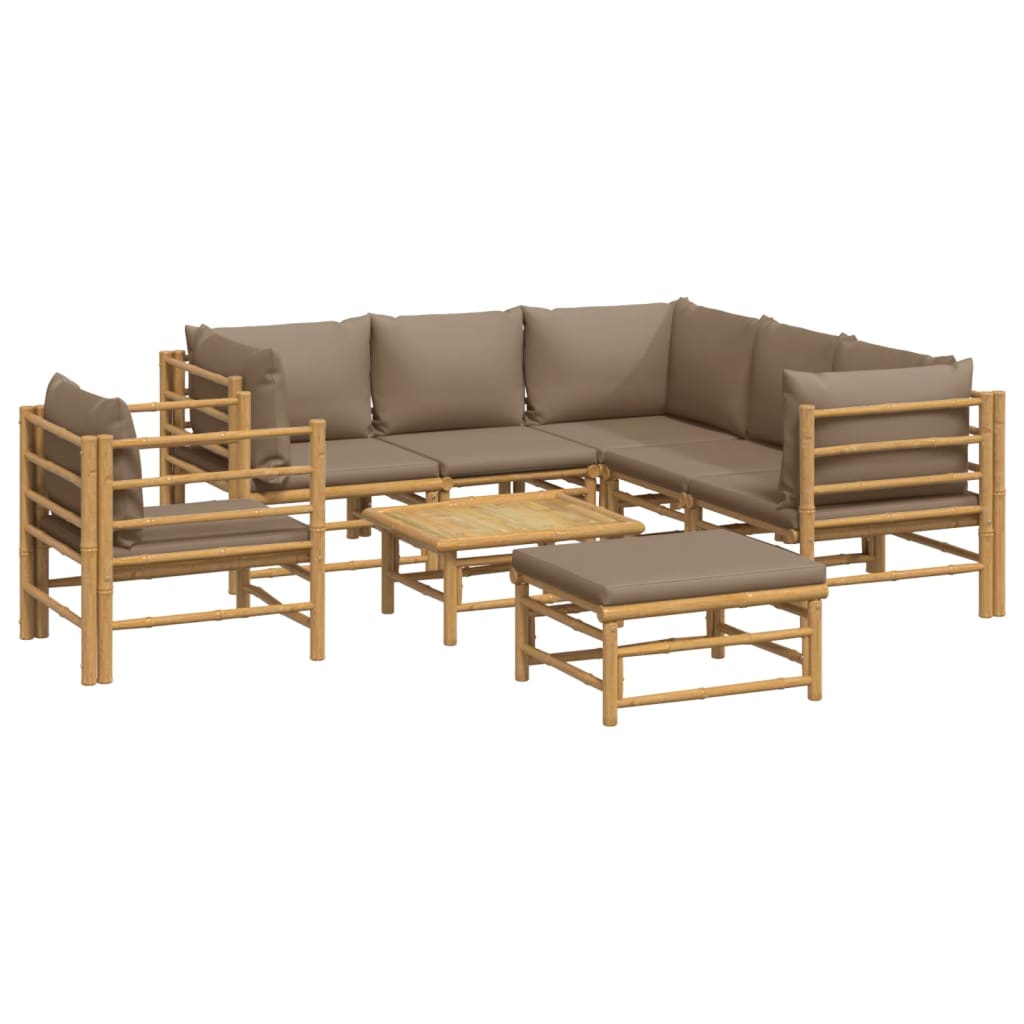 vidaXL 8 Piece Patio Lounge Set with Taupe Cushions Bamboo