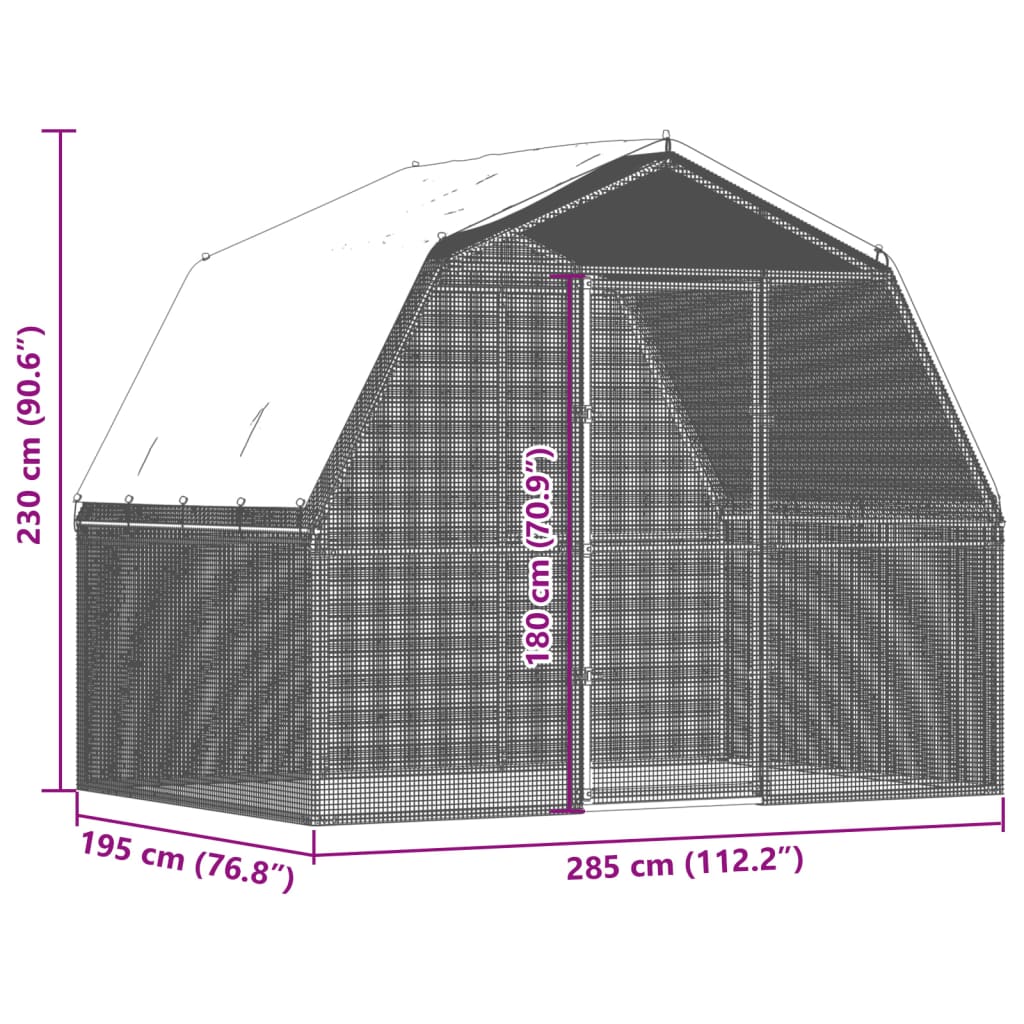 vidaXL Chicken Cage with Roof and Door Silver Galvanized Steel