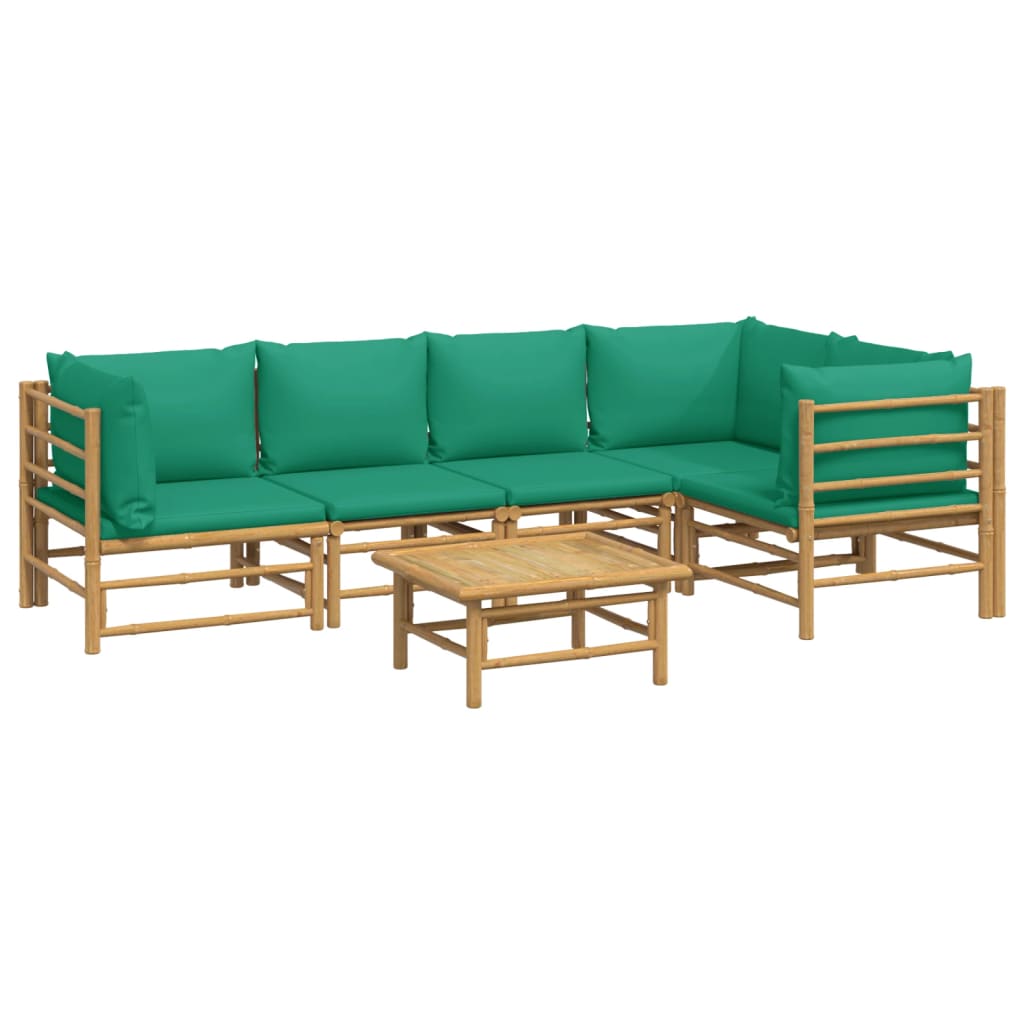 vidaXL 6 Piece Patio Lounge Set with Green Cushions Bamboo