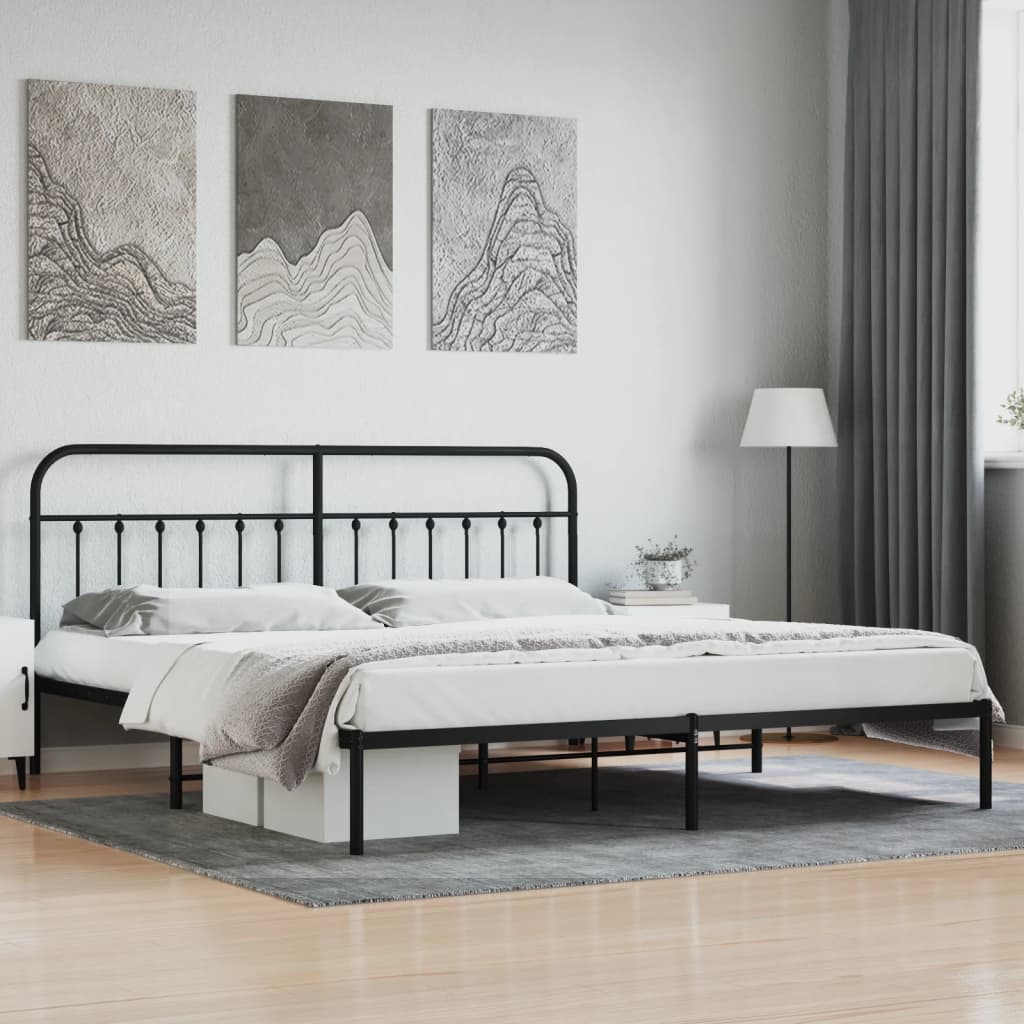 vidaXL Metal Bed Frame without Mattress with Headboard Black 76"x79.9"