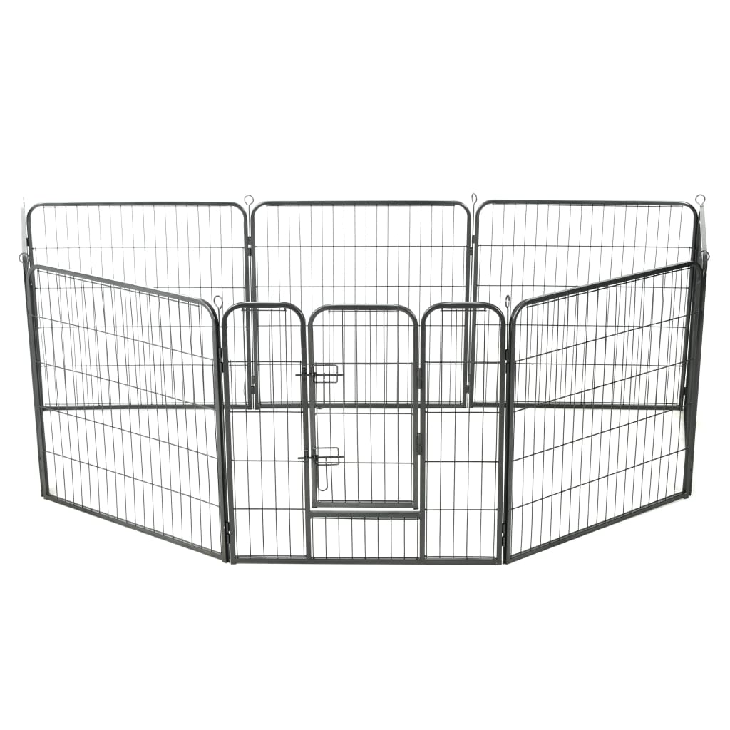 vidaXL Dog Playpen 8 Panels Steel 31.5"x31.5" Black