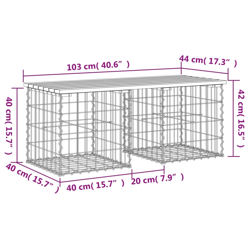 vidaXL Patio Bench Gabion Design 40.6"x17.3"x16.5" Solid Wood Pine