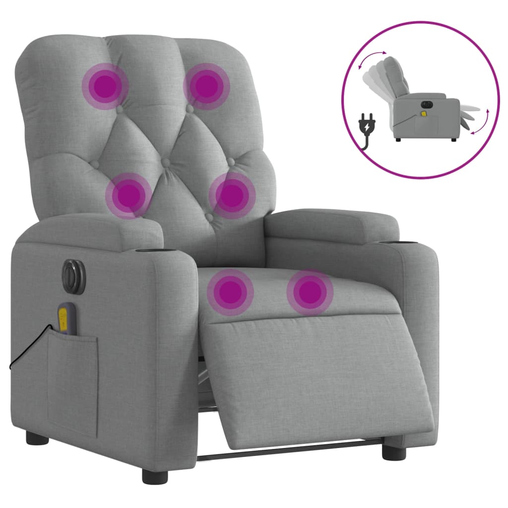 vidaXL Electric Massage Recliner Chair Light Gray Fabric