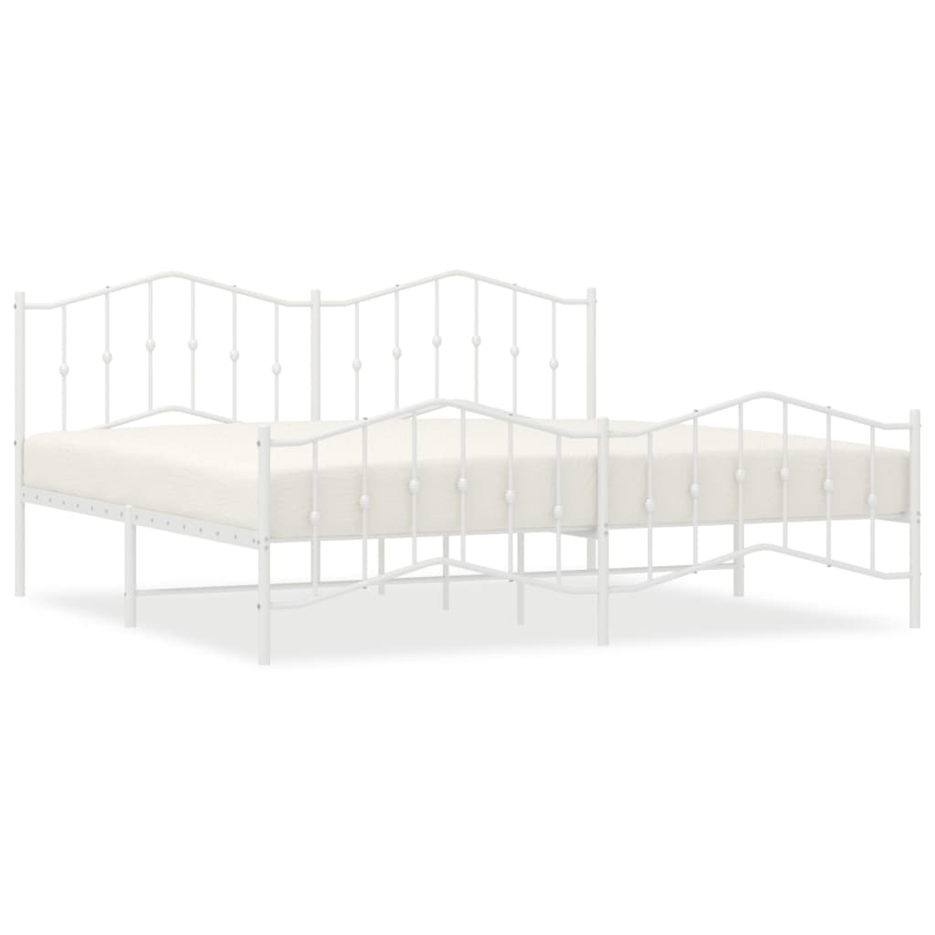 vidaXL Metal Bed Frame without Mattress with Footboard White 76"x79.9"