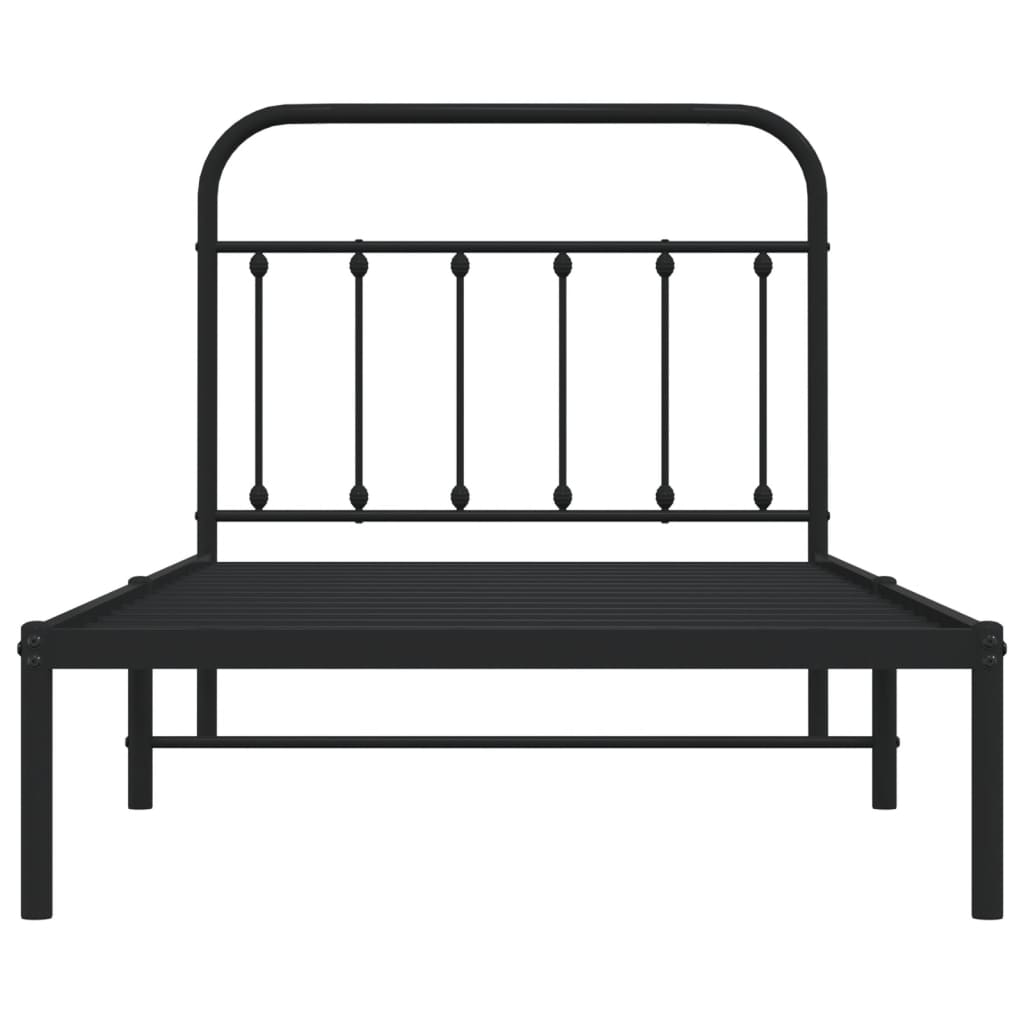 vidaXL Metal Bed Frame without Mattress with Headboard Black 39.4"x74.8"