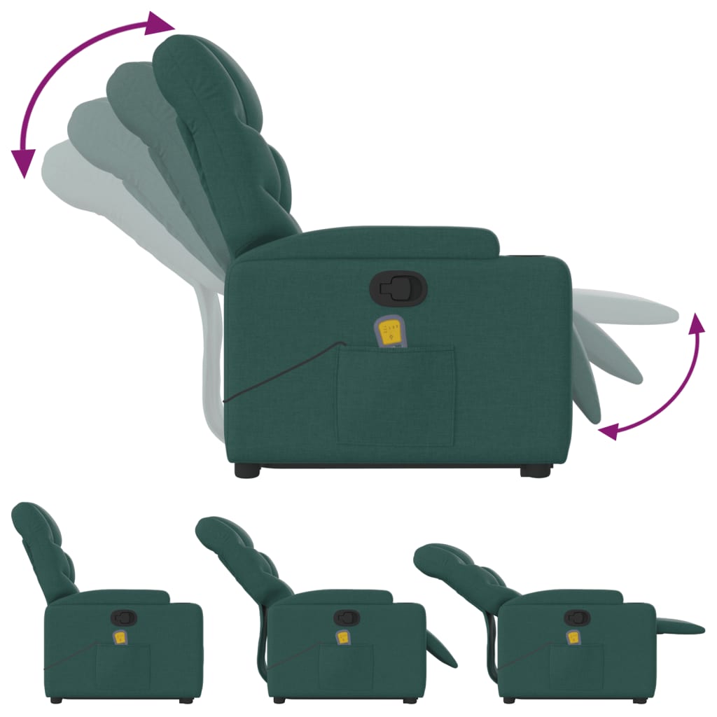 vidaXL Stand up Massage Recliner Chair Dark Green Fabric