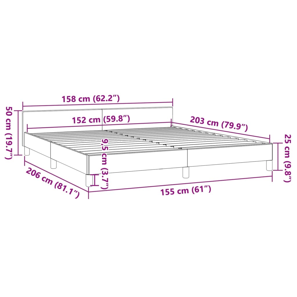 vidaXL Bed Frame with Headboard Dark Gray 59.8"x79.9" Queen Velvet