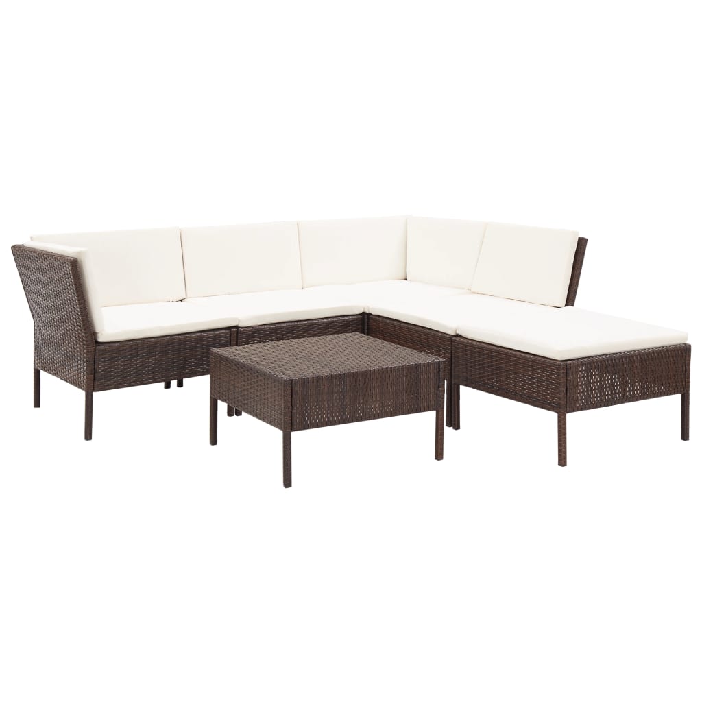 vidaXL 6 Piece Patio Lounge Set with Cushions Poly Rattan Brown