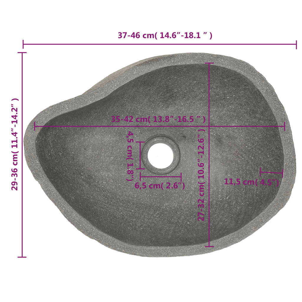 vidaXL Basin River Stone Oval (14.6"-18.1")x(11.4"-14.2")