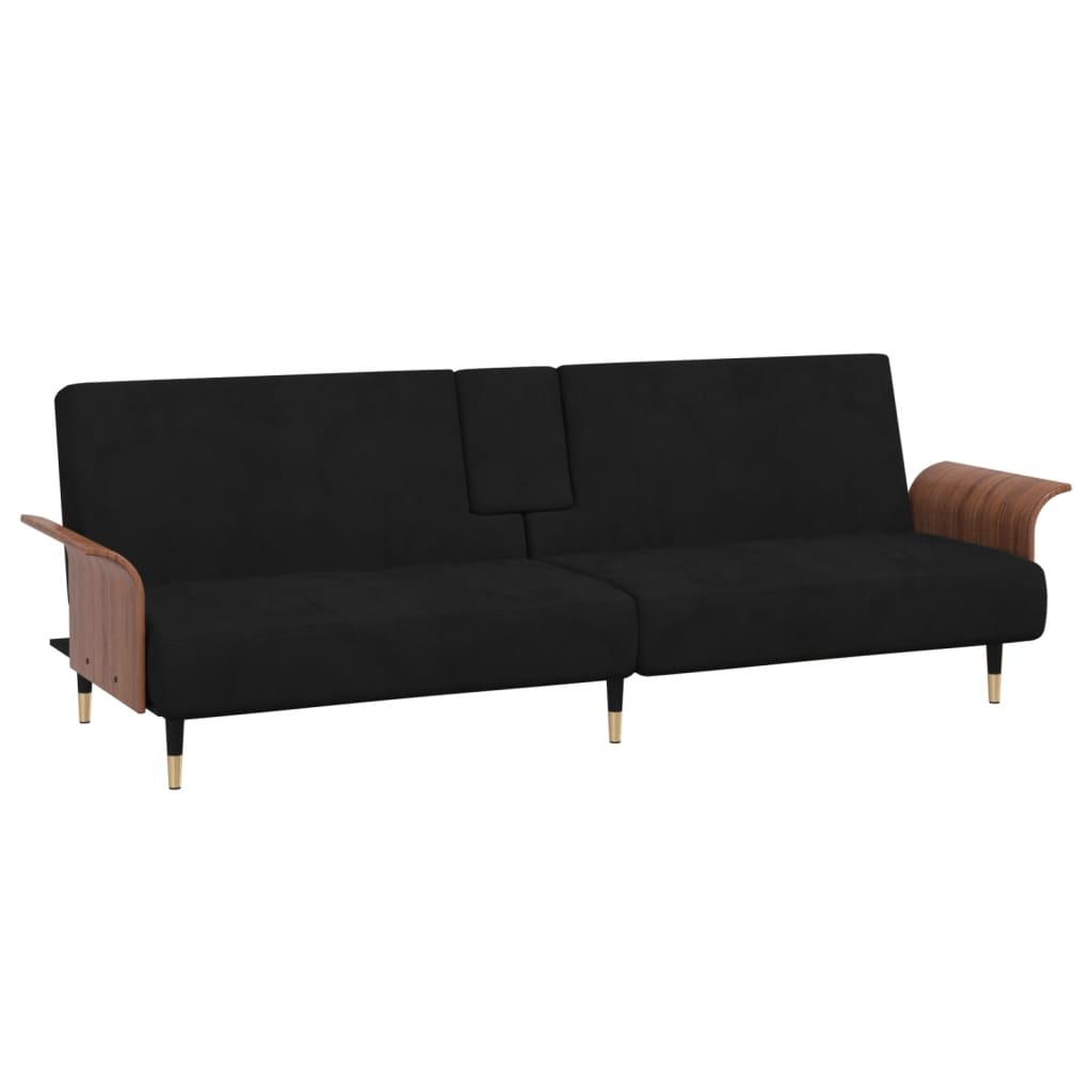 vidaXL Sofa Bed with Cup Holders Black Velvet