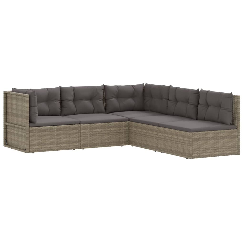 vidaXL 5 Piece Patio Lounge Set with Cushions Gray Poly Rattan