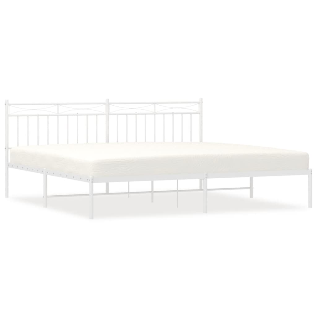 vidaXL Metal Bed Frame without Mattress with Headboard White 76"x79.9"